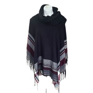 Indigo Soul Sweater Cowl Neck Blanket Poncho Navy OS NWT